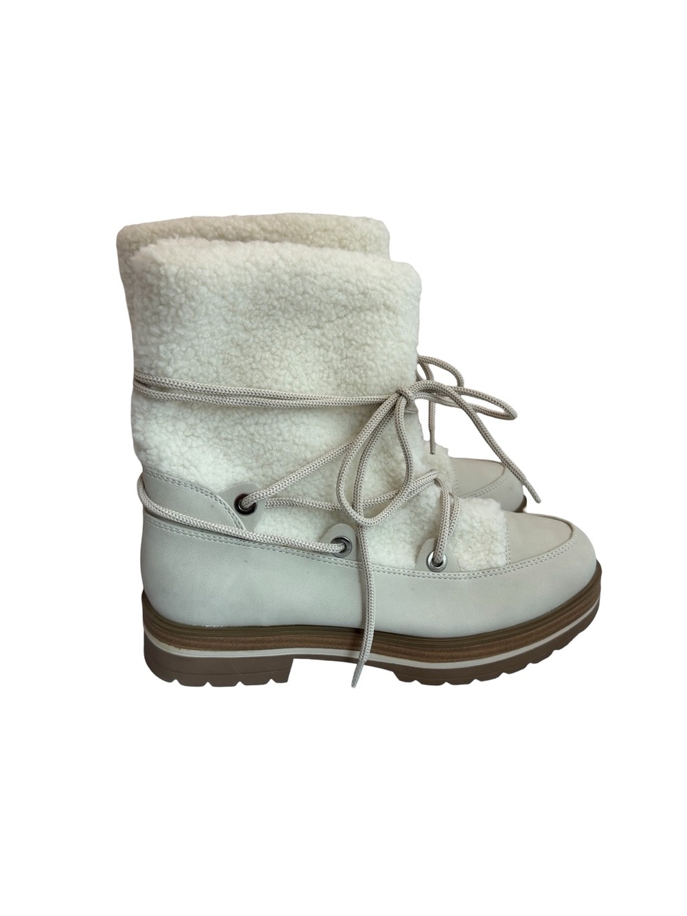 Portland Off-White Lace Up Boots Faux Fur Shearling Lace-Up Size 9 Women's